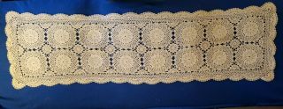 Vintage Table Runner Dresser Scarf Hand Crochet Cotton Ecru Beige 14 " X 48 "
