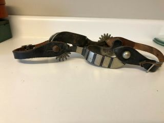 Vintage Mexican Cowboy Spurs With Silver Inlay