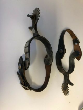 Vintage Mexican Cowboy Spurs with Silver Inlay 3