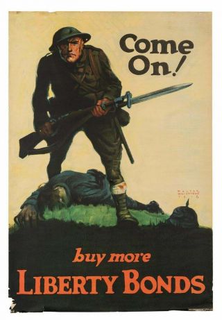 1918 World War I Poster " Come On " Doughboy Soldier By Walter Whitehead