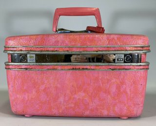 Vintage Pink Samsonite Silhouette Train Case Makeup Suitcase Luggage Travel Bag