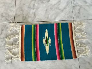Vintage 1940s Wool Saltillo Southwestern Mexican Serape Fringed Place Mat))