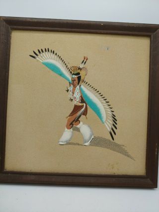 Large Vintage Navajo Sand Painting " Eagle Dancer " Signed L.  Sandman Native Am.