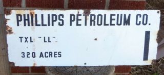 Vintage Philips Petroleum Oil Company Porcelain Texas Land Lease Sign 10x26 Inch