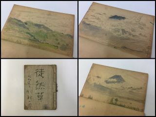 1944s Japanese Artist Sketch Book Vintage Hand Paint Mt.  Fuji Leaf Paper H454