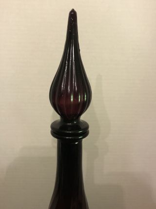 Large 18”Vintage Empoli Purple Amethyst Glass Genie Bottle Decanter MCM 1960’s 2