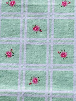Vtg Full Feedsack: Pink Rose Flowers Green 36x41