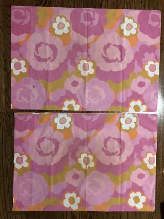 Vintage Wamsutta Paintbox Pink Floral Pillowcase Pair 60s 70s Linens 3