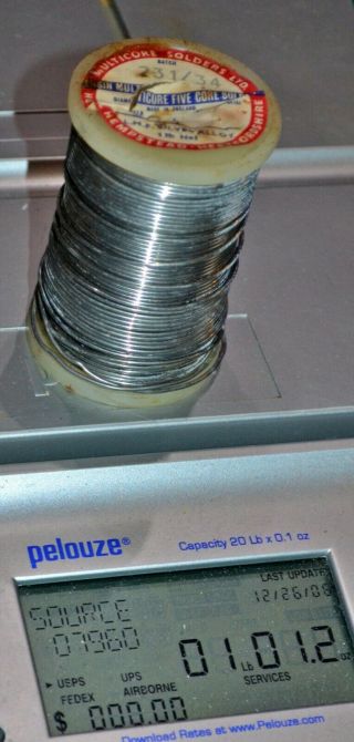 1 Vintage Ersin Multicore Silver alloy 5 Core Solder 18 S.  W.  G.  1lb 1oz 3