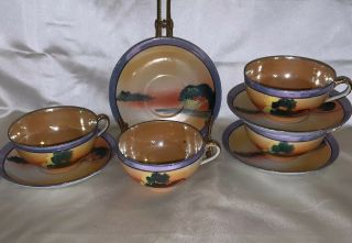 Takito Vintage Luster - Ware Hand Painted Tea Cups & Saucers Japan Set/4