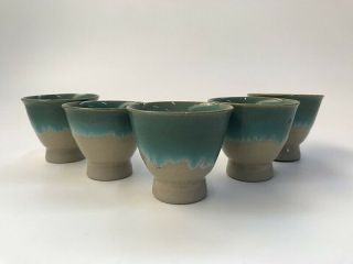Japanese Pottery Sake Cup Set Guinomi Vintage 5pc Signed Agano Ware Liquor C430