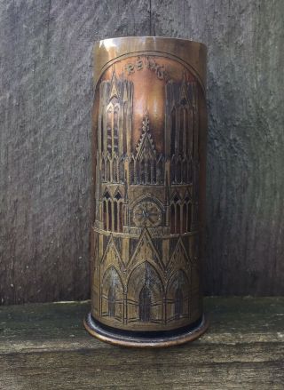 Ww 1 French Trench Art Reims Cathedral 37 Mm Artillery Shell 1918
