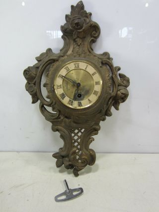 Vintage Ornate Cast Metal Wind Up Wall Clock W/key For Restoration