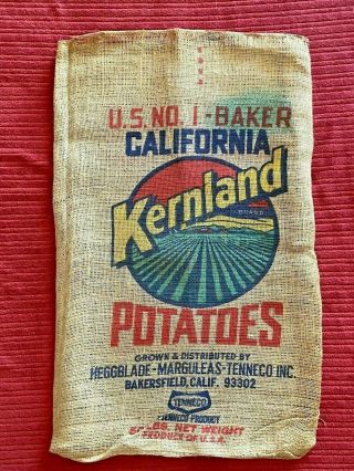 Vtg Kernland Bakersfield,  California 50 Pound Burlap Potato Sack Bag S & H