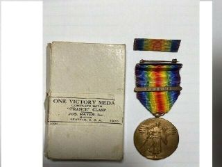 1920 Dtd.  Wwi U.  S.  Victory Medal W France Service Clasp & Ribbon Bar