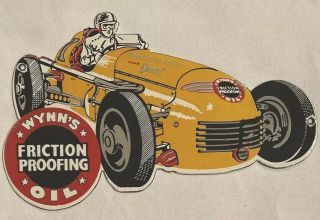 Vintage Wynn’s Oil Race Car 12” Porcelain Sign Car Gas Oil Truck Gasoline Auto