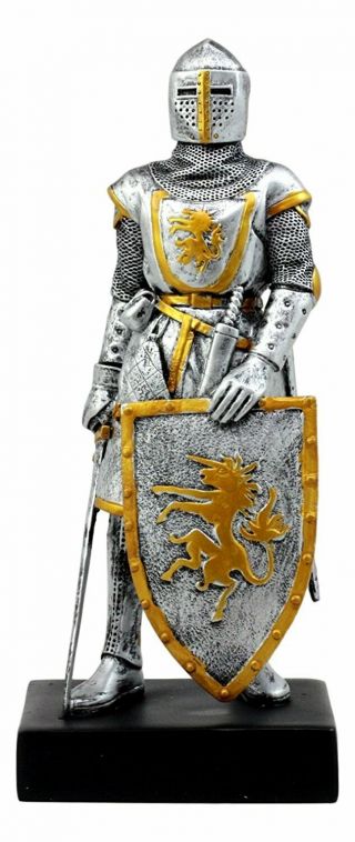 Medieval Suit Of Armor Knight Sword & Shield Standing Display 9 " H Figurine Decor