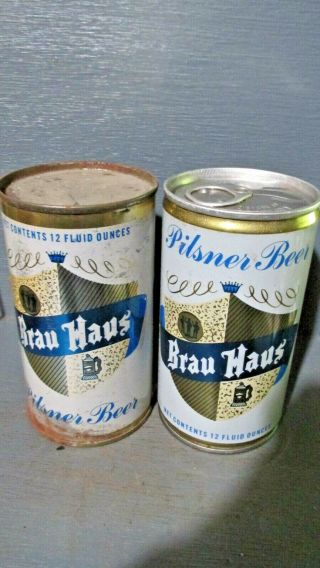 Brau Haus Flat Top & Pull Tab Steel Beer Cans - [read Description] -