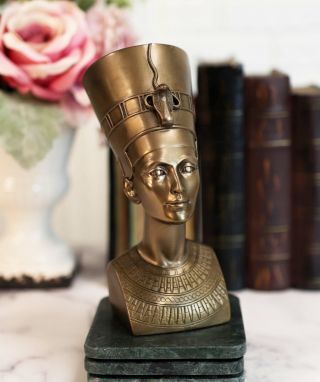 Egyptian Decorative Queen Nefertiti Bust In Bronze Color 7 " Tall Sculpture