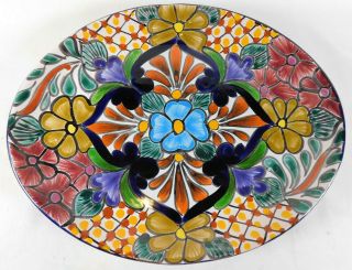 Talavera Amora Mexican Pottery Colorful Floral Ceramic Oval Platter Wall Art