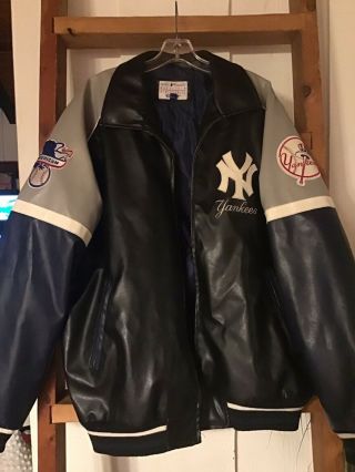 Vintage York Yankees Baseball Jacket Carl Banks G - Iii Faux Leather Xl Sewn