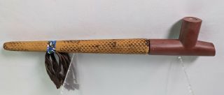 Plains Indian Beaded Ceremonial Pipe With Beads And Leather,  Stone Pipe End A - 20