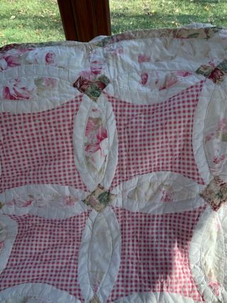 2 Vintage Quilts Pink Gingham And Tan Floral 82 By 88 And 78 By 80