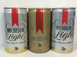 Three Different Michelob Pull Tab Steel & Aluminum Beer Cans Regular & Light