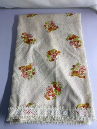 Vintage Strawberry Shortcake Handmade Lace Trim Blanket Lightweight Baby Blanket