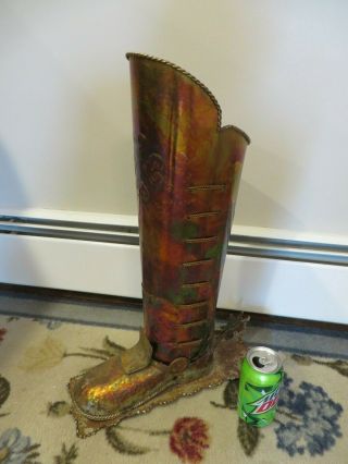 Vintage 22 " Copper Western Cowboy Boot W Spur,  Figure Rustic Cane Umbrella Stand