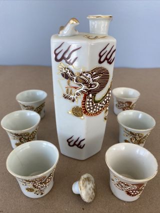 Vintage Dragonware Hand Painted Sake Set W/geisha
