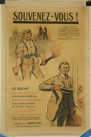 French Anti - German Poster Linen First World War I Ww1 Wwi 1918 Gottlob