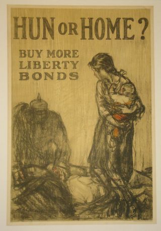 Hun Or Home Liberty Loan Poster First World War Ww1 Wwi 1918 Raleigh