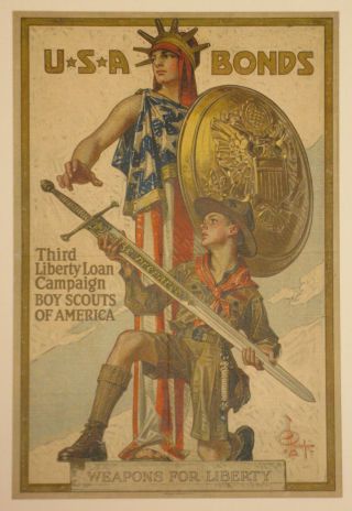 Boy Scounts Loan Poster Linen First World War Ww1 Wwi 1918 Leyendecker
