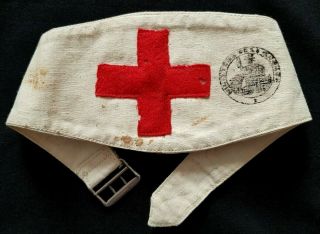 Ww1 French Red Cross Armband Army Nurse Stamp 1914 1918 Front Line