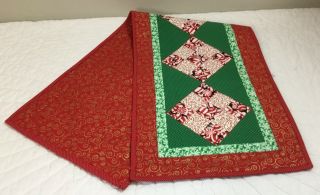 Patchwork Country Quilt Table Runner,  Nine Patch,  Christmas,  Red,  Green,  White