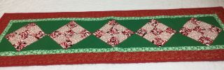 Patchwork Country Quilt Table Runner,  Nine Patch,  Christmas,  Red,  Green,  White 2
