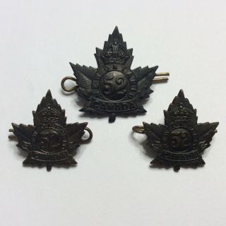 Ww1 Canada Cef 52nd Battalion Cap Badge & Collar Set Ontario Named