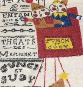 CANNON Vintage Punch & Judy Beach Bath Towel Paris Circus Clowns Puppets Theatre 3