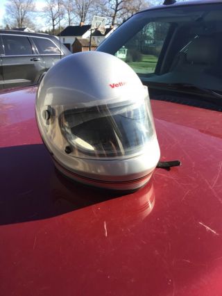 Vintage Bell Vetter Motorcycle Helmet Full Face Silver W/ Stripe Size 7 - 1/8