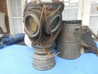 Ww1 German Army Gas Mask,  Can & Straps 1917.