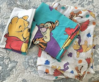 Vintage Winnie The Pooh Blustery Day 3 Piece Sheet Set Damage