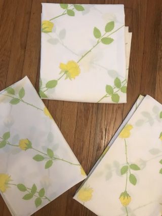 Vintage Full Flat Sheet & 2 Pillow Cases Yellow Rose