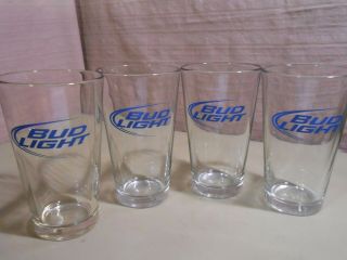 4 Bud Light Beer Drinking Glasses 16 Oz