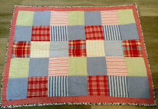 Patchwork Country Quilt Wall Hanging,  Nine Patch,  Red,  Blue,  White,  Checks