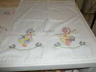 Adorable Vintage Handmade Drawstring Laundry Bag With Ducks Cute For Easter