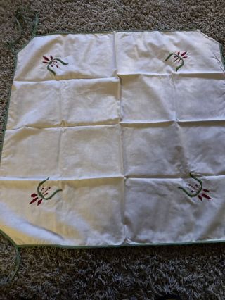 3 Vintage Embroidered Card Table Cover with Ties Poker Bridge Card Games White 3