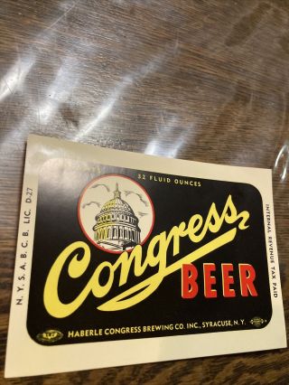 1949 Capitol Dome 32 Oz Irtp Beer Label Haberle Congress Brewing Syracuse Ny
