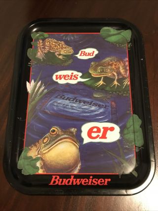 Vintage Budweiser Frogs Bud Weis Er Tin Metal Serving Tray 1996 10.  5 " X 14 "