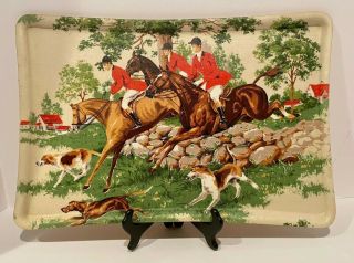 Vintage Equestrian Horse & Hound Fox Hunt Rectangular Serving Tray Platter
